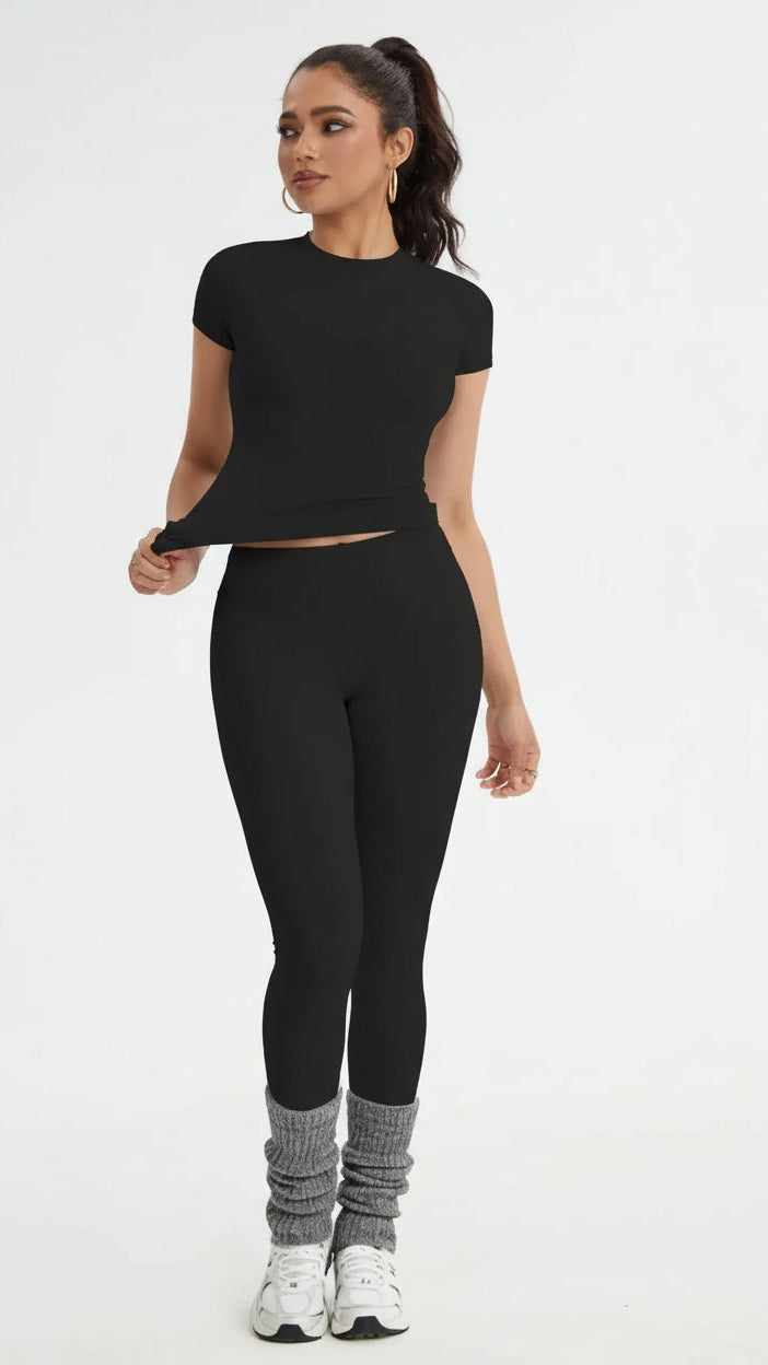 Women'S Sportswear Set, Slim-Fit Short Sleeves & High-Waisted Yoga Pants, Ideal for Gym Running Outdoor Activities, Gym Yoga Outfit