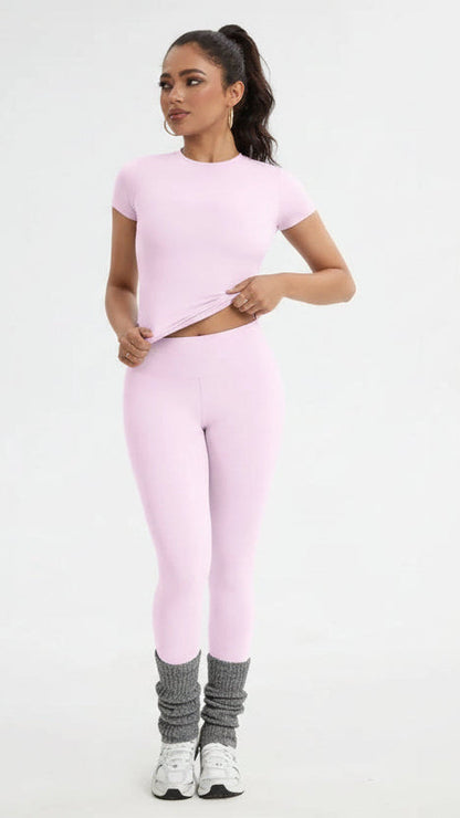 Women'S Sportswear Set, Slim-Fit Short Sleeves & High-Waisted Yoga Pants, Ideal for Gym Running Outdoor Activities, Gym Yoga Outfit