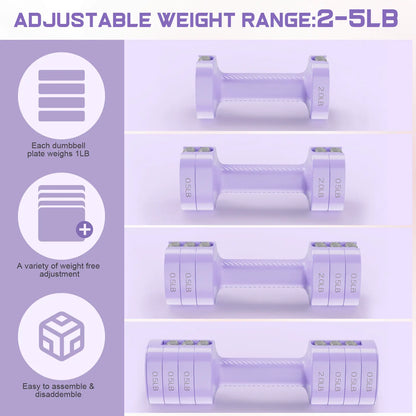 Adjustable Dumbbells 5 Lb Dumbbells Bearbro Set of 2 / Pair 10 Lb Total Free Weights 4 in 1 Women Hand Weights for Home,Office,Gym Exercise Training 2Lb 3Lb 4Lb 5Lb Fast Adjust