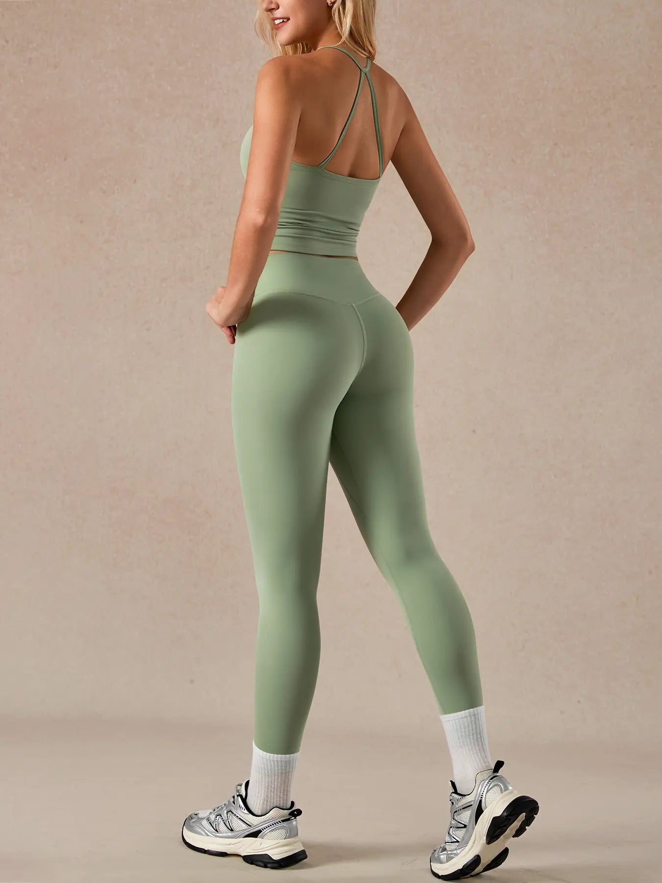2-Piece Women'S Removable Pads Tank Top and High Waist Pants Set, Breathable Co-Ord Set for Yoga and Fitness, Tight-Fitting Outdoor Workout Sportswear Set