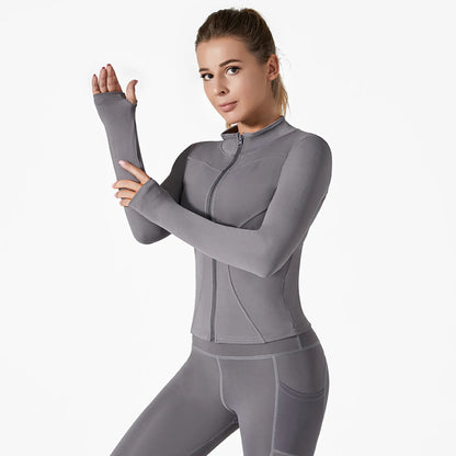 Women'S Slim Yoga Cloth, Sun Protection Fitness Top, Jacket, Breathable and Stretchy, Quick-Drying Long-Sleeved Sportswear