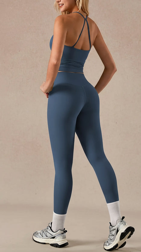 2-Piece Women'S Removable Pads Tank Top and High Waist Pants Set, Breathable Co-Ord Set for Yoga and Fitness, Tight-Fitting Outdoor Workout Sportswear Set