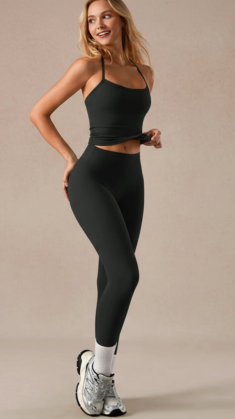 2-Piece Women'S Removable Pads Tank Top and High Waist Pants Set, Breathable Co-Ord Set for Yoga and Fitness, Tight-Fitting Outdoor Workout Sportswear Set