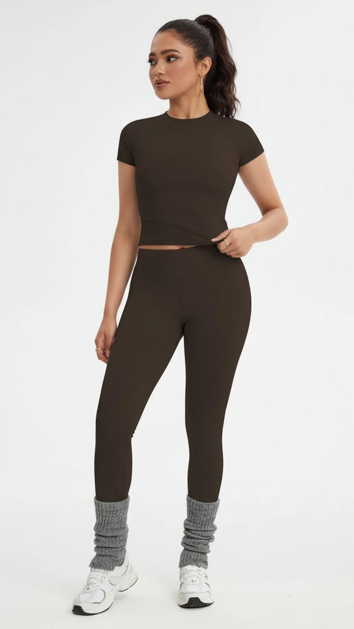 Women'S Sportswear Set, Slim-Fit Short Sleeves & High-Waisted Yoga Pants, Ideal for Gym Running Outdoor Activities, Gym Yoga Outfit