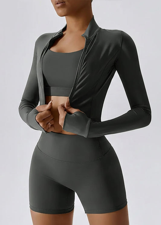 Women'S Plain Tracksuit Set, High Stretch Long Sleeve Thumb Hole Design Zip up Sportswear Set for Summer, Elegant Gym Outfits, Gym Workout Clothes, Sports Fitness Wear, Casual Activewear Set, Athletic Tracksuit Set, Yoga Tracksuit Set
