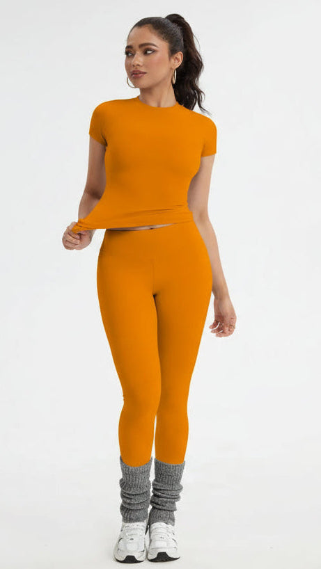Women'S Sportswear Set, Slim-Fit Short Sleeves & High-Waisted Yoga Pants, Ideal for Gym Running Outdoor Activities, Gym Yoga Outfit