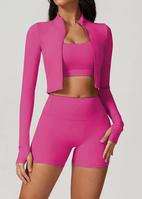 Women'S Plain Tracksuit Set, High Stretch Long Sleeve Thumb Hole Design Zip up Sportswear Set for Summer, Elegant Gym Outfits, Gym Workout Clothes, Sports Fitness Wear, Casual Activewear Set, Athletic Tracksuit Set, Yoga Tracksuit Set